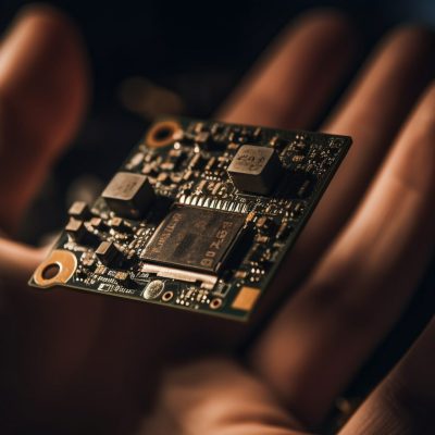 Technician repairing computer equipment, soldering semiconductor innovation generated by artificial intelligence